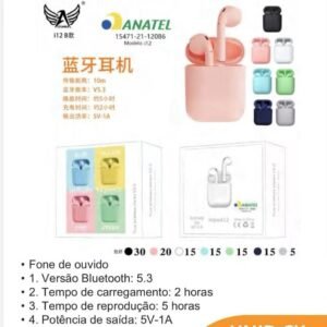 fone bluetooth i12 coloridos